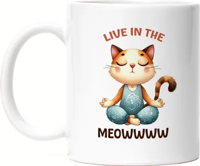 Produktbild von Live in the Meowww Tasse Weiß Geschenkidee für Yoga-Fans und Katzenliebhaber