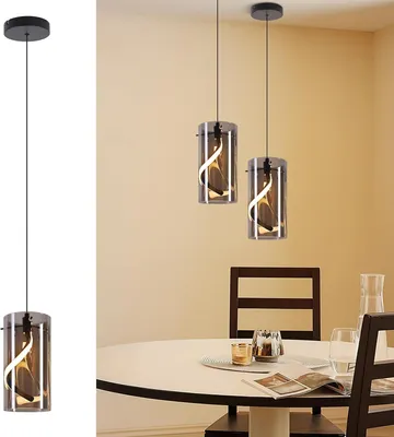 Produktbild von ZMH LED Pendelleuchte Esstisch Hängelampe Hängeleuchte Glas 1 Flammig 11W Retro Hängend Esstischlampe Rauchgrau Pendellampe 3000K Warmweiß Flurlampe