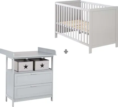 Produktbild von roba Kinderzimmerset ‚Hamburg' bestehend aus Kinderbett und Wickelkommode, taupe