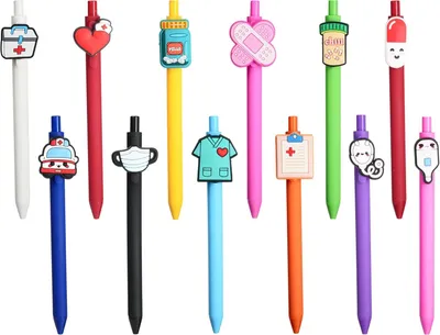 Imagen del producto de Set de 12 bolígrafos, con diseños coloridos, punta de 0,5 mm, para oficina y escuela