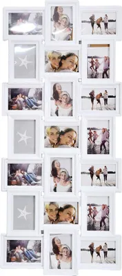 Produktbild von XL Bilderrahmen Collage für 21 Fotos 10 x 15 cm und 15 x 10 cm Kunststoff Weiß 58,5 x 2,3 x 111 cm 3D Optik vertikal oder horizontal aufhängen mit Schutzabdeckungen einfacher Bildwechsel