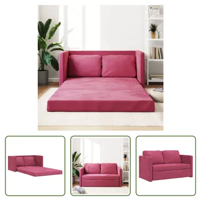 Produktbild von The Living Store Bodensofa mit Schlaffunktion Weinrot 122x204x55 cm Samt