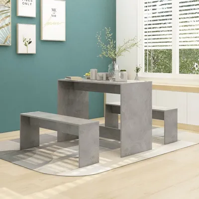 Produktbild von 3-tlg. Essgruppe Betongrau Holzwerkstoff , Esszimmer Design 2024