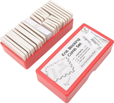 Produktbild von Strickfixierkamm-Set 25tlg., 8 & 4 Pins, mit 100 T-Pins, für Häkel- & Nähprojekte – zeitsparend & formstabil