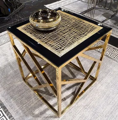 Obrázek produktu pro Casa Padrino odkládací stolek se skleněnou deskou zlatý / černý 45 x 45 x v. 43 cm - Nábytek do obývacího pokoje - nábytek