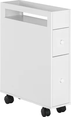 Produktbild von Nischenwagen Badschrank Rollschrank, schmales Design, zwei Schubladen, vier Räder, weiß, 16 x 49,5 x 66 cm
