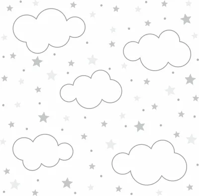 Produktbild von 143 Wandtattoo Wolken, Sterne und Punkte Set grau weiß - 87 Stück - Größe 750 x 420 mm