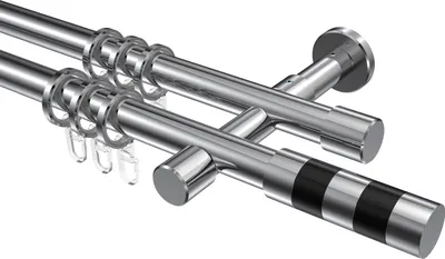 Produktbild von Interdeco Gardinenstange / Vorhangstange Chrom, Typ Prestige Mavell (Zylinder Bicolor), 20 mm Ø 2-läufig, 600 cm