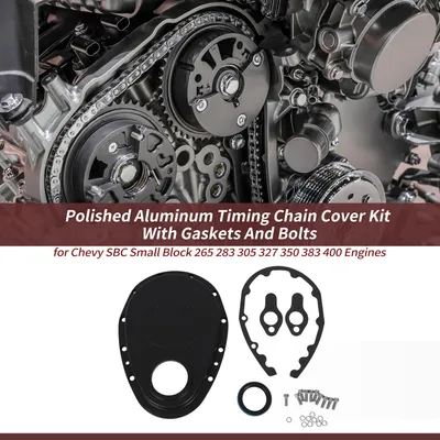 Produktbild von Steuerketten Deckel für Chevy SBC Small Block 265 283 305 327 350 383 Poliertes Aluminium Steuerketten Deckel Kit mit Dichtungen und Bolzen