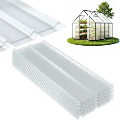 Produktbild von Eikuavons 10er Set FRP Lichtplatten 50x120 cm, 1 mm Trapez-Wellplatten klar, UV-Schutz, hagelfest & wetterfest, inkl. Schrauben für Terrassendach Carport