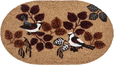 Produktbild von BELIANI Fußmatte Naturfarben Kokosfaser 45 x 75 cm Oval Vogelmotiv mit Anti-Rutsch-Rückseite Fußabtreter Türmatte Schmutzfangmatte