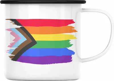 Produktbild von Trendation - Regenbogen Emaille Tasse Geschenk LGBT Schwule Lesben Transgender Grafik Pride Flagge (Schwarz)