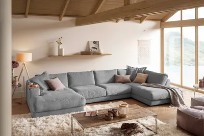 Produktbild von KAWOLA Sofa MADELINE Wohnlandschaft U-Form Cord grau Longchair links