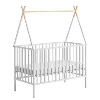 Obrázek produktu pro ATB MEBLE Dětská Postýlka S Matrací, TIPI COLLECTION, Dětská Postýlka Ze Dřeva, Dětská Postel, Tři úrovně Výšky Matrace, Domeček Pro Miminko, Bílá