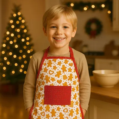 Produktbild von Weihnachtsschürze für Kinder | Größe 50 × 59 cm | 4–9 Jahre | 100 % Baumwolle