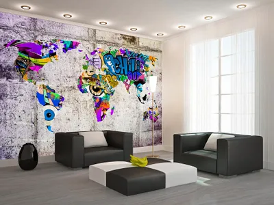 Produktbild von Vlies Fototapete Weltkarte 350x256 cm Tapeten Wandtapete XXL Graffiti k-A-0030-a-c