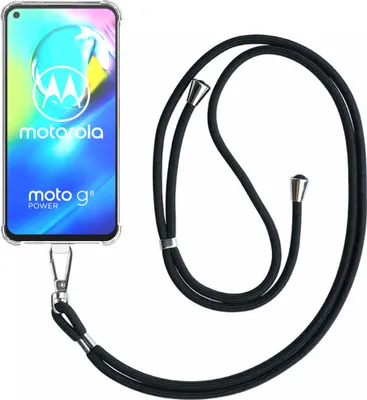 Produktbild von Handyhülle passend für Motorola Moto G8 Power Transparent ShockProof mit abnehmbarem Universal-Telefonkabel - Schutzhülle Silikon ShockProof mit Lanyard - Smartphonics