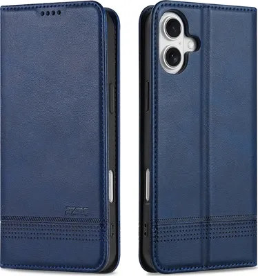 Produktbild von Leder Hülle für iPhone 16 Plus, Klapphüllen Brieftasche Magnetverschluss Ständer Schutzhülle Blau