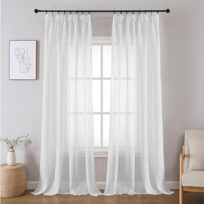 Image de Rideau lin - Aspect lin - Semi-transparent - 140 x 225 cm - Lot de 2 - Pour salon et chambre