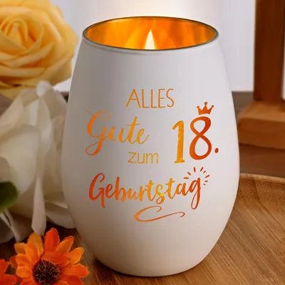 Windlicht mit Gravur "Alles Gute zum 18. Geburtstag", Glas, 12 cm