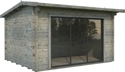 Produktbild von Palmako Gartenhaus Ines 11,1 m² mit Schiebetür - 44 mm Grau tauchgrundiert