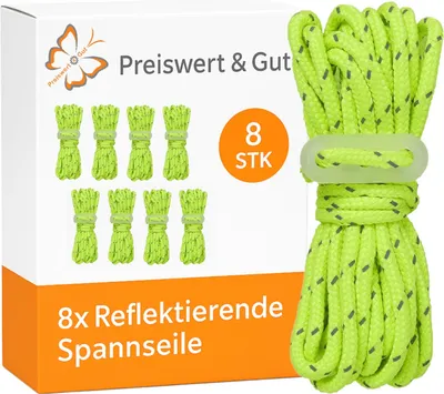 Produktbild von 8x Zeltschnur 4M Spannen leicht gemacht – Abspannleine für Zelt Ø4mm Neongrünes Leuchtendes Abspannseil mit Spannseil