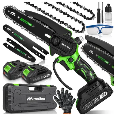 Produktbild von Mini Kettensägen mit Akku Astsäge 2 x Akkus 2000 Ah 21V Set Führungen  4 Zoll 6 Zoll  Mastercut800W