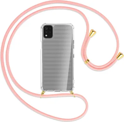 Produktbild von Handykette Backcover-Schutzhülle mit Band (Metall goldfarben) für LG K42 LM-K420 - rosa