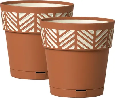 Produktbild von Set: 2 x Pflanztöpfe "ORFEO" XL mit integrierten Wasserspeicher, Maße: 30x29 cm, Farbe: Terrakotta