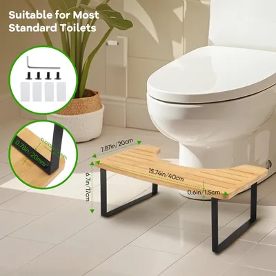 Produktbild von Toilettenhocker aus Bambus für Erwachsene - Ergonomische Fußstütze - Rutschfeste Füße - Montage erforderlich - Gelb