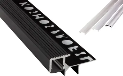 Produktbild von T-40 LED Alu Fliesenprofil Treppenprofil Stufen 12mm schwarz 2m milky
