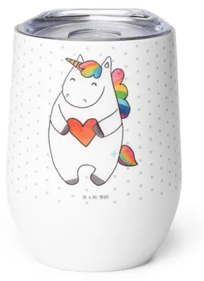 Produktbild von Mr. & Mrs. Panda Thermobecher Einhorn Herz - Weiß - Geschenk, Einhörner, Unicorn, Bunt, kaffee tasse, glühweinbecher, Lustig, Thermo Becher, thermosbecher, Isolierbecher