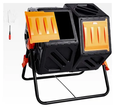Produktbild von Tumbling-Komposter 140 L, drehbarer Trommelkomposter mit Doppelraum, 785 x 605 x 795 mm, 40 kg belastbarer Gartenkompostbehälter inkl. Handschuhe