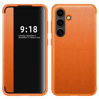 Produktbild von Galaxy S25+ Hülle, Schlank Kunstleder Klapp Ledertasche Schutzhülle für Samsung Galaxy S25+ Orange