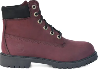 A single burgundy Timberland boot shown from the side.
