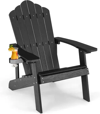 Produktbild von GOPLUS Adirondack Gartenstuhl mit Getränkehalter, Gartensessel mit Komfortabler Rücklehne & Breiten Armlehnen, Wetterfester Gartenstuhl