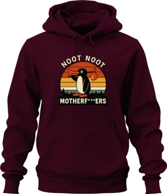 Produktbild von Noot Noot Motherf***ers Retro Pinguin Sonnenuntergang Vintage Uni Hoodie Kapuzenpullover, Burgundy, XXL