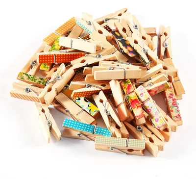 Produktbild von 50 Stück Mini-Clips aus bemaltem Holz, Papierklammern, Kleidung, Fotos, Bastelklammern (3,5 x 0,7 cm)