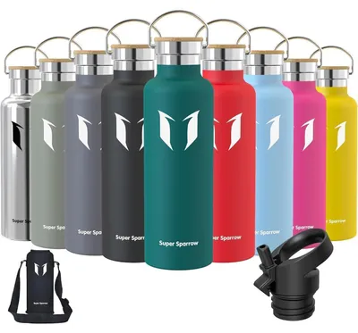Produktbild von Edelstahl Trinkflasche 750 ml Dunkelgrün Auslaufsicher BPA-Frei mit 2 Deckeln