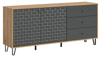 Produktbild von Prisma Sideboard 3 Schubladen, 2 Türen Eiche Nachbildung, grau matt.