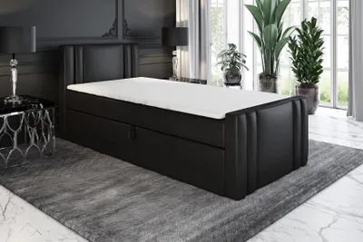Produktbild von Boxspringbett, Jugendbett KLAUS 80x200 (Links) mit Bettkästen, Bonell-Matratze und Topper. Farbe: Schwarz.