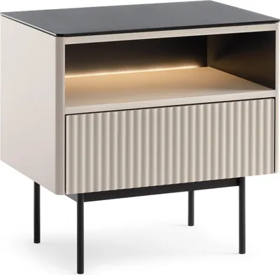 Produktbild von BETTSO Eleganter Nachttisch RITA aus Kaschmir mit Schublade und LED-Beleuchtung für moderne Innenräume