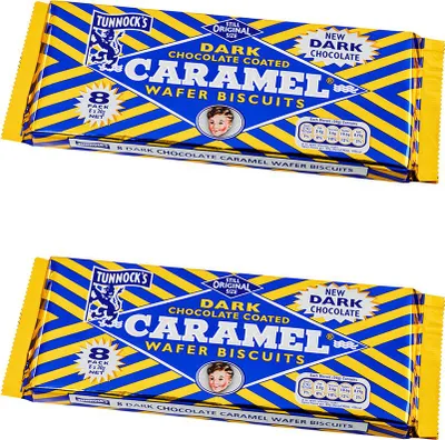 Produktbild von Tunnock's Waffel-Riegel aus Zartbitterschokolade mit Karamell 2er-Set