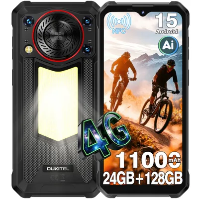 Image de OUKITEL WP53 Smartphone Robust 24Go+128Go 11000mAh/18W 6,52'' HD+ Lampe de Camping Téléphone Portable Incassable Dual SIM 4G/GPS/128dB