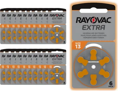 Produktbild von 120 Stück (20 Blister) Rayovac Typ 13 Hörgerätebatterie Zinc Air P13 PR48 ZL2 mit 2 Stück LUXTOR® Reinigungstücher für Hörgeräte und Otoplastiken