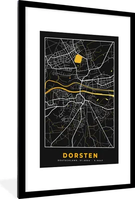 Produktbild von MuchoWow® Gerahmtes Poster Karte - Dorsten - Gold - Stadtplan - Deutschland 60x90 cm - Poster mit Schwarzem Bilderrahmen Wandposter Rahmen Foto Bilder - Dekoration - Wandposter Wohnzimmer - Hochwertig