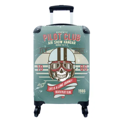 Produktbild von MuchoWow® Koffer Handgepäck Trolley Rollkoffer Kleine Reisekoffer mit 4 Rollen - Pilot - Totenkopf - Brille - Retro - Cabin Size < 55x40x23 cm & 55x40x20 cm - Fotokoffer - Kabinenkoffer - Boardgepäck - Reise-Box - Reisekoffer - Reisegepäck - Koffer mit Bild - Trolley für Kinder