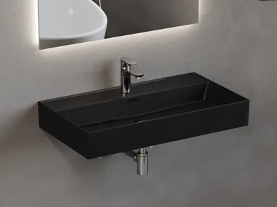 Produktbild von Aqua Bagno Loft Air Keramik Waschbecken 80cm schwarz matt Möbel Waschtisch