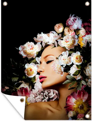 Produktbild von MuchoWow® 60x80 cm Outdoor-Poster Gartendeko Sichtschutz Garten Poster für den Garten  Frauen - Blumen - Rosen - Porträt