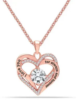 Immagine prodotto di Collana doppia "Doppelherz" per donna, in oro rosa con zirconi, con ciondolo in argento sterling 925 con la scritta "Ti amo" (BICLL034)